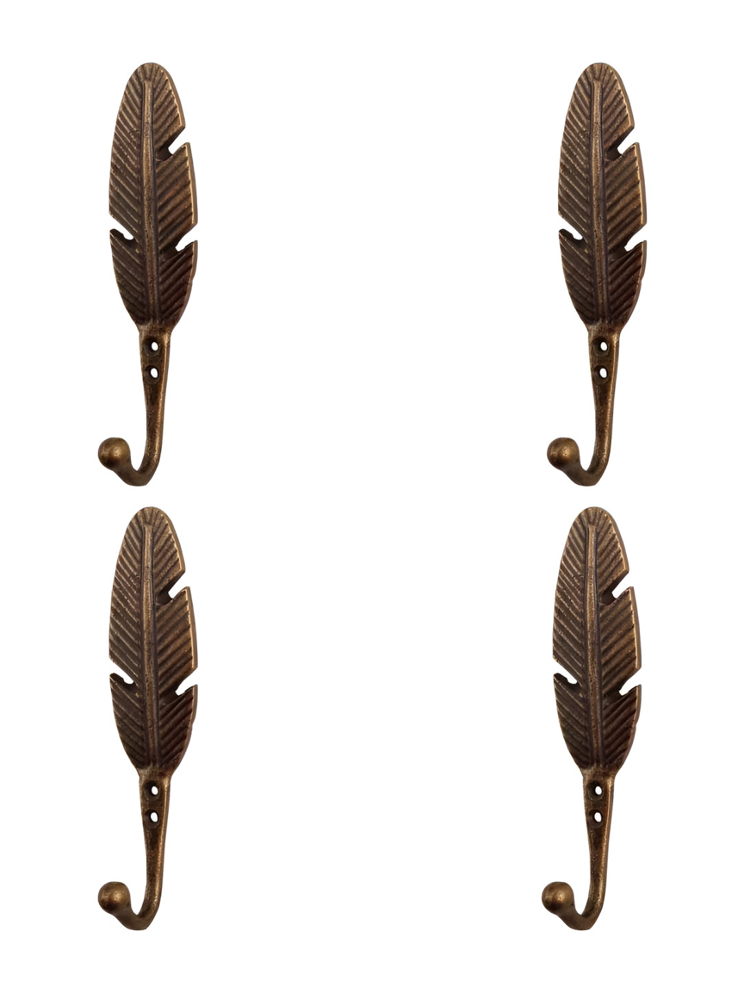 

IndianShelf Bronze 4 Pieces Feather Textured Iron Wall Hooks