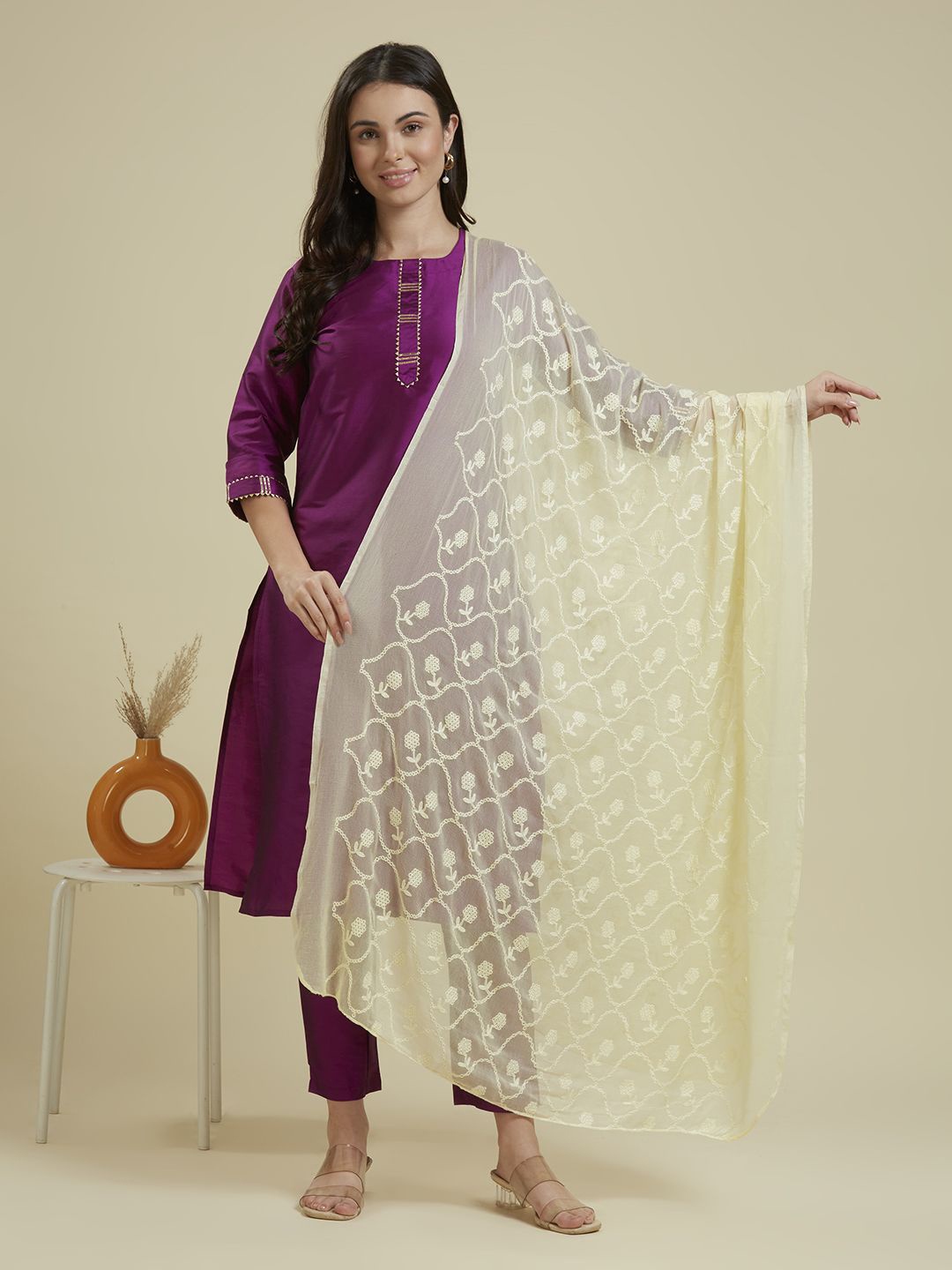

Dupatta Bazaar Women Embroidered Dupatta with Thread Work, Yellow