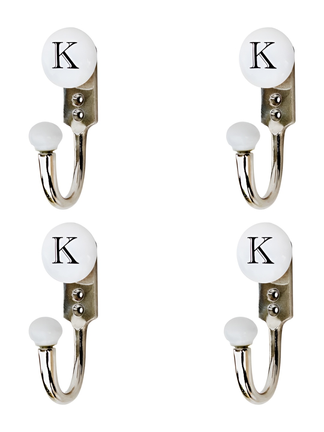 

IndianShelf White & Black 4 Pieces Ceramic & Zinc K Alphabet Wall Hooks