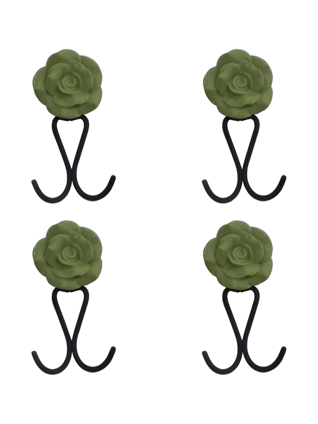 

IndianShelf green 4 Pieces Ceramic Rose Key Holder Hangers For Clothes Wall Mounted