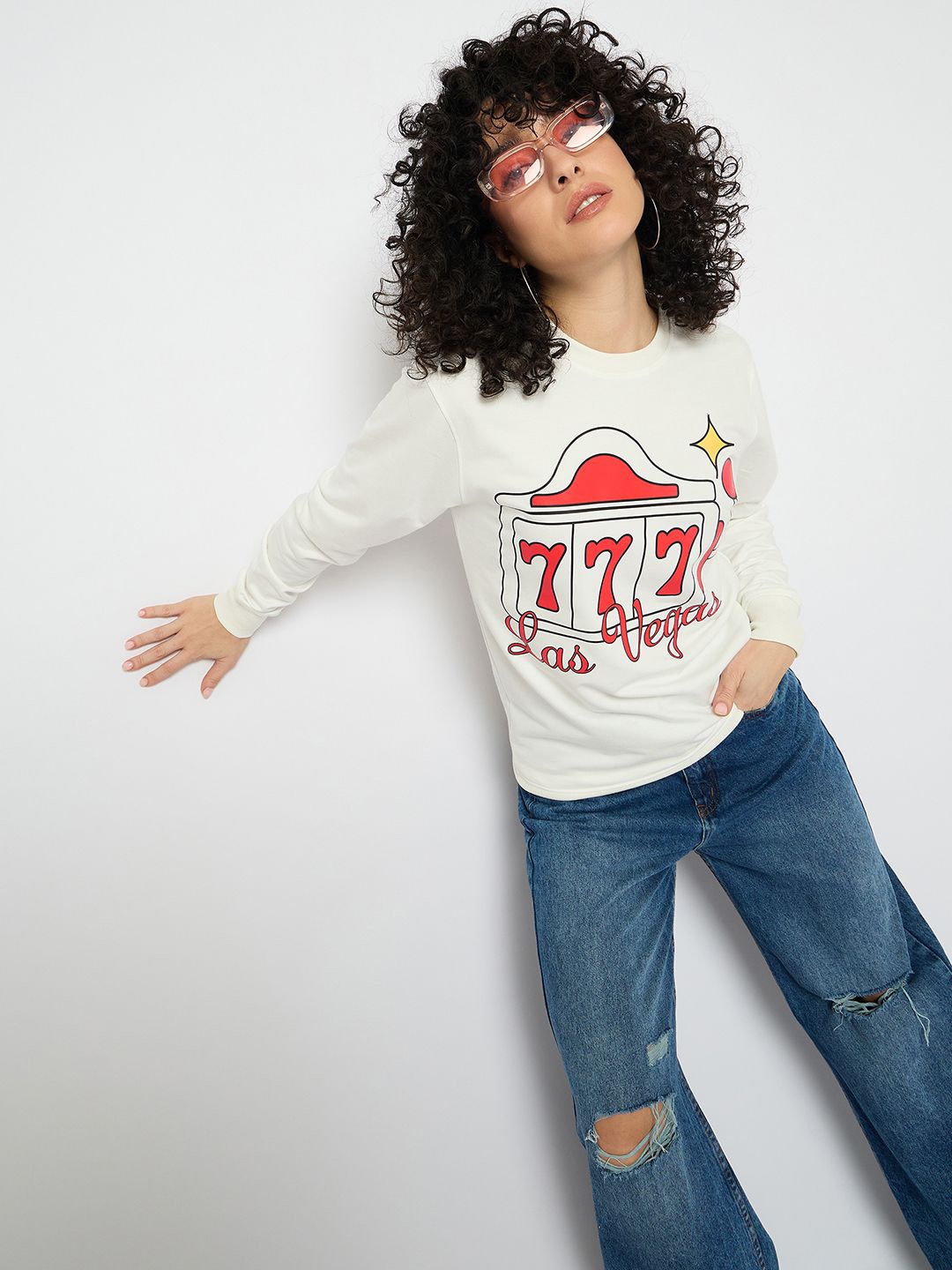 

Mast & Harbour Women Printed Sweatshirt, White