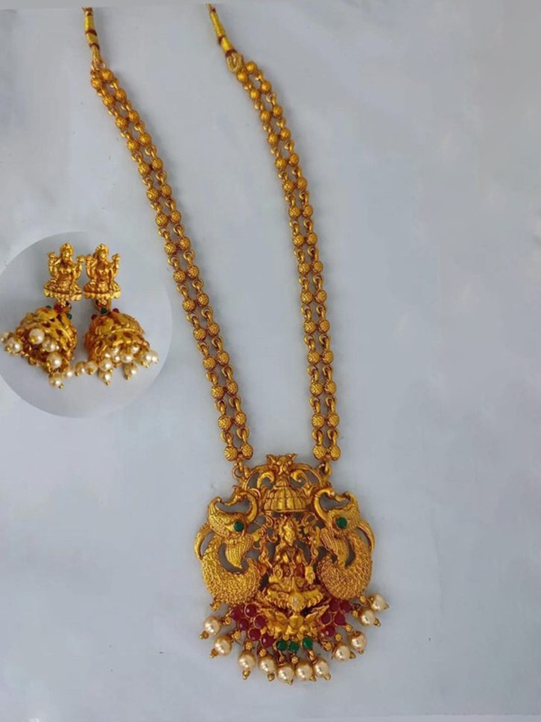 

Gyaan Jewels Gold-Plated Stone Studded & Beaded Necklace and Earrings