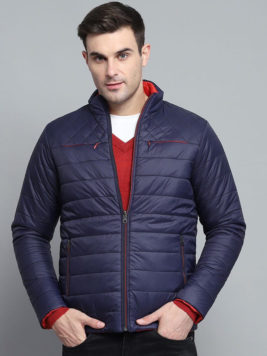 

Monte Carlo Men Reversible Outdoor Padded Jacket with Patchwork, Navy blue