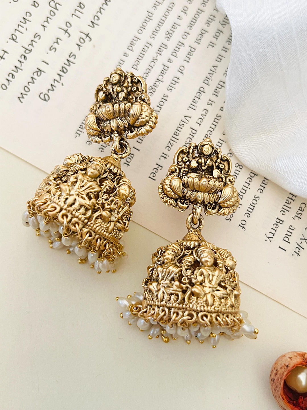 

ABDESIGNS Gold-Plated Stone Studded Dome Shaped Temple Jhumkas