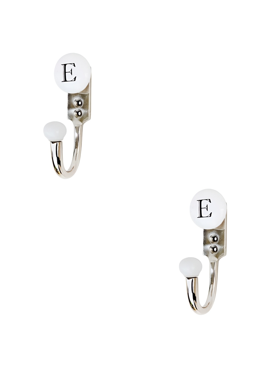 

IndianShelf White and Black 2 Pieces E Alphabet Printed Ceramic Wall Hooks
