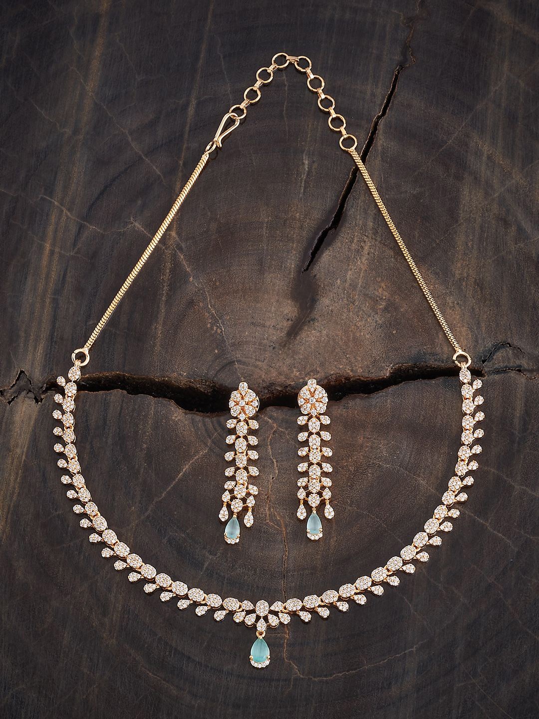 

Kushal's Fashion Jewellery Gold-Plated CZ-Studded Necklace & Earrings, White