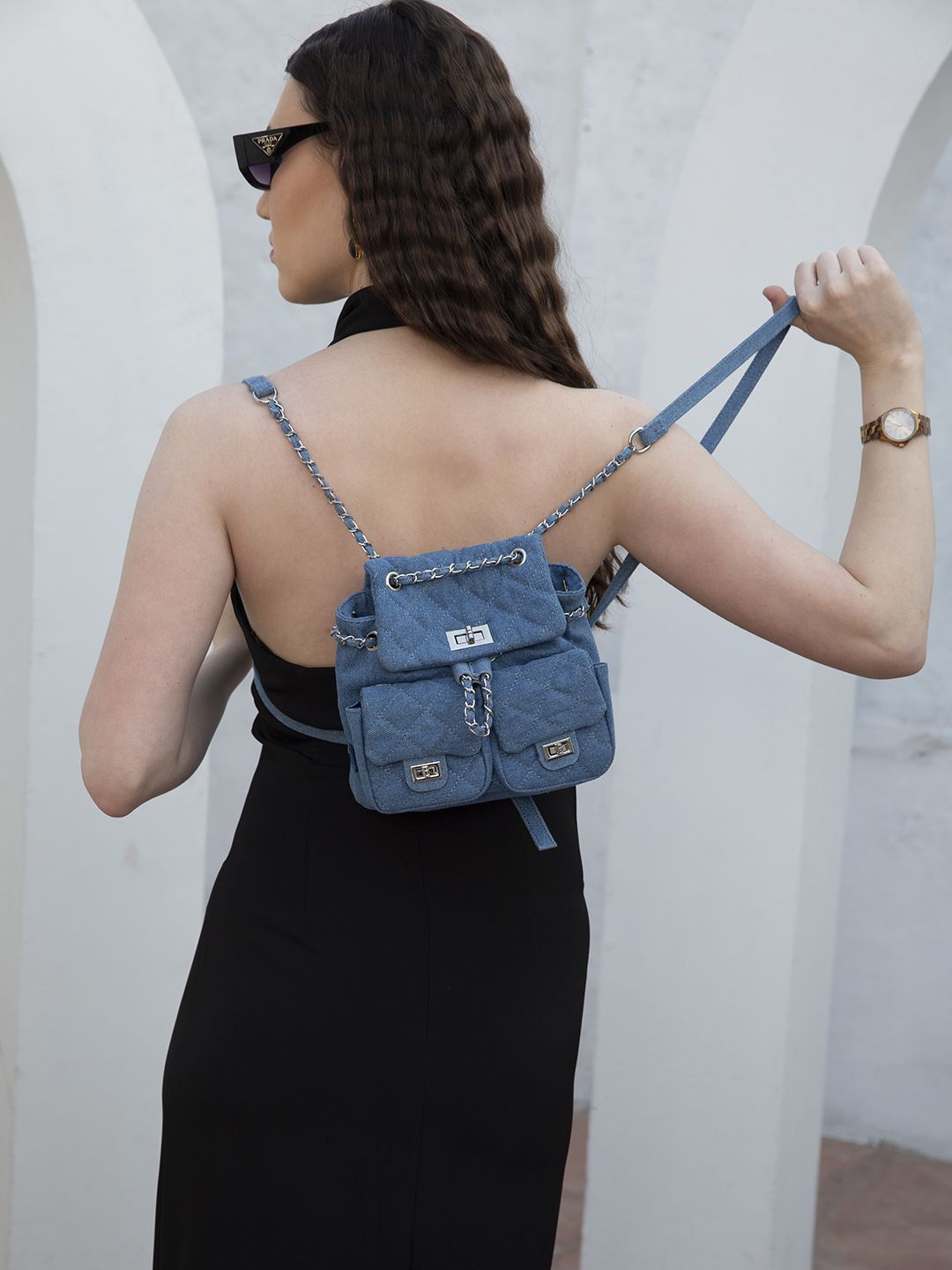

MINI WESST Women Textured Structured Shoulder Bag, Blue