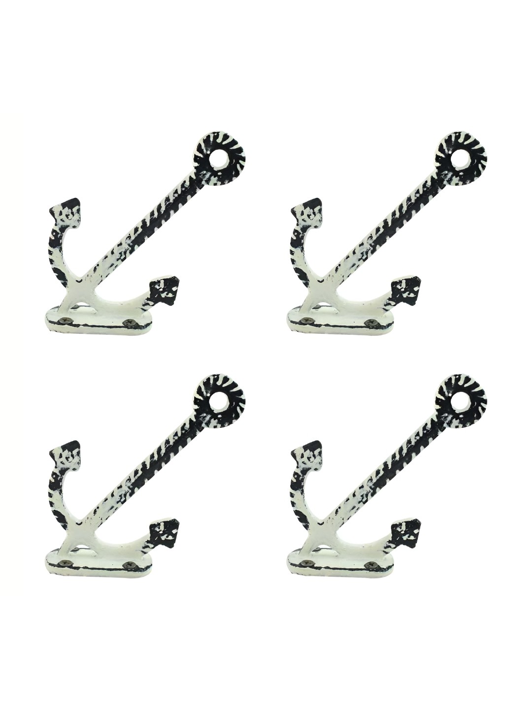 

IndianShelf White & Black 4 Pieces Anchor Textured Ceramic Wall Hooks