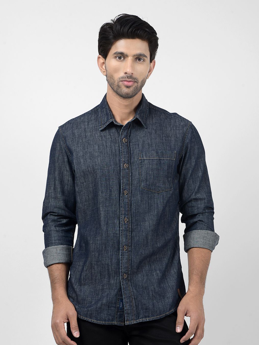 

Numero Uno Men Spread Collar Solid Cotton Slim Fit Casual Shirt, Navy blue