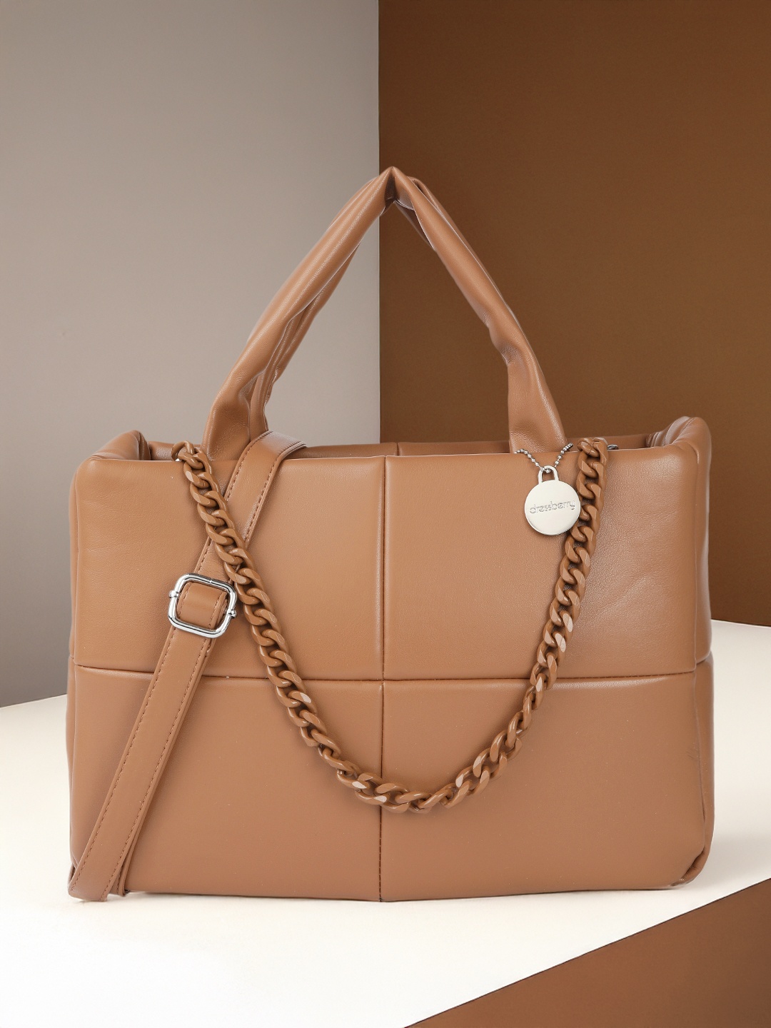 

DressBerry Handheld Bag with Three Handles, Tan