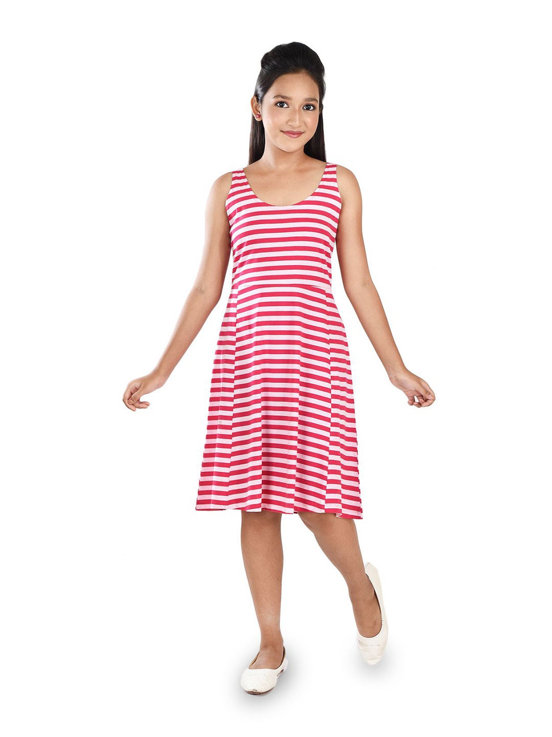 

Clothe Funn Girls Striped Sleeveless A-Line Dress, Pink
