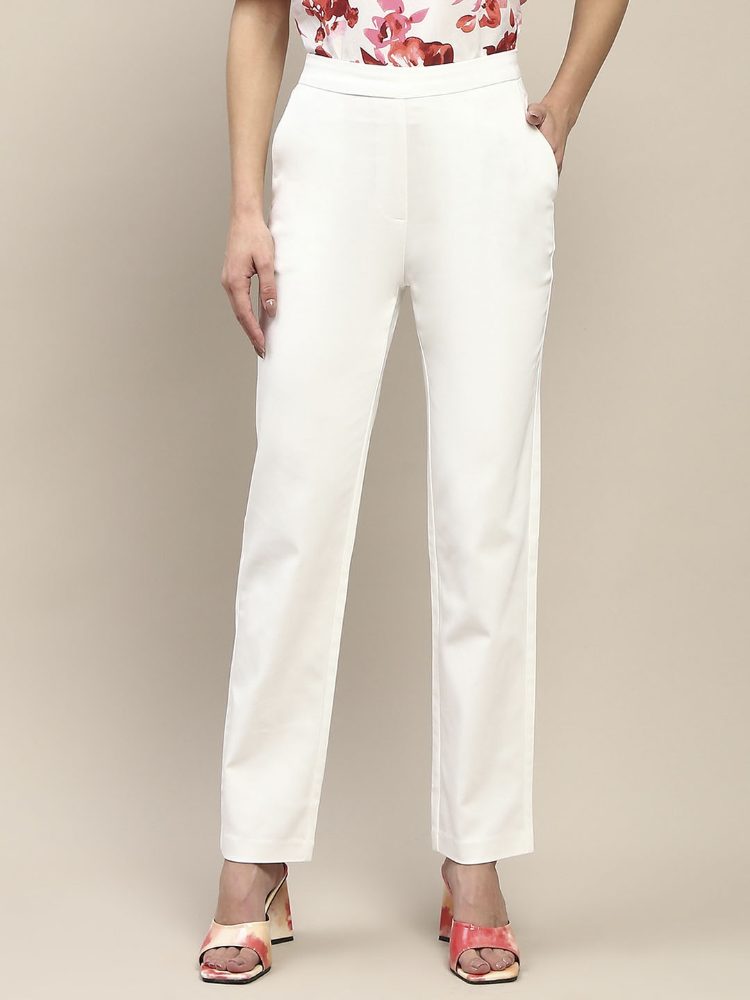 

Madame Women High-Rise Straight Fit Formal Trouser, White