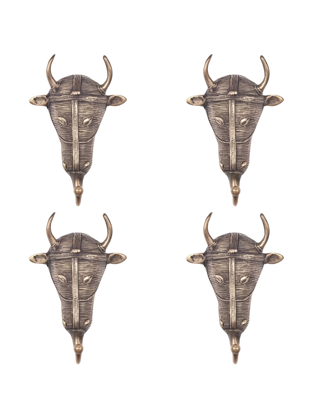 

IndianShelf Bronze 4 Pieces Bull Face Textured Ceramic Wall Hooks
