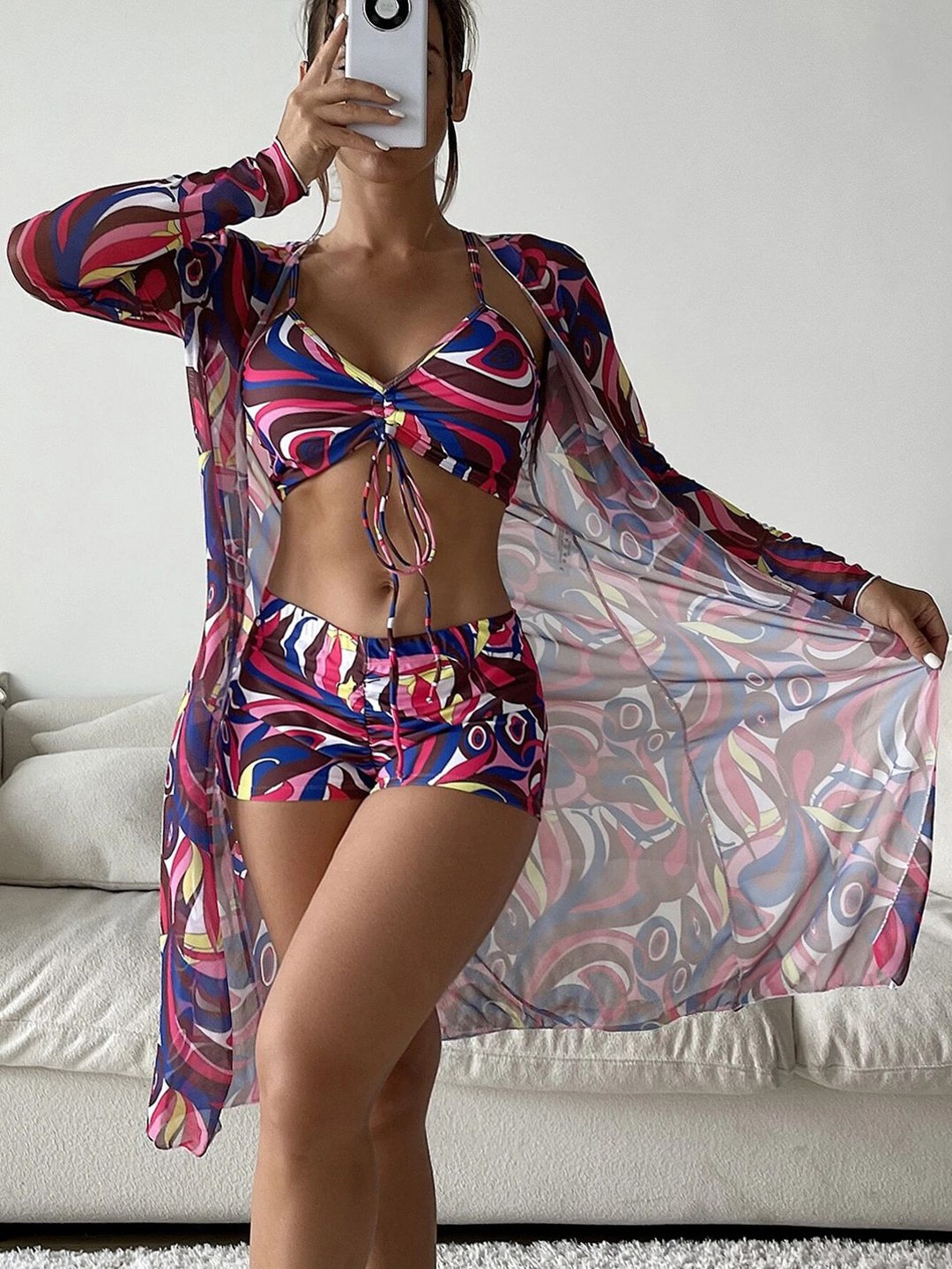 

KRENOZ Women Set of 3 Printed Swimsuit, Pink