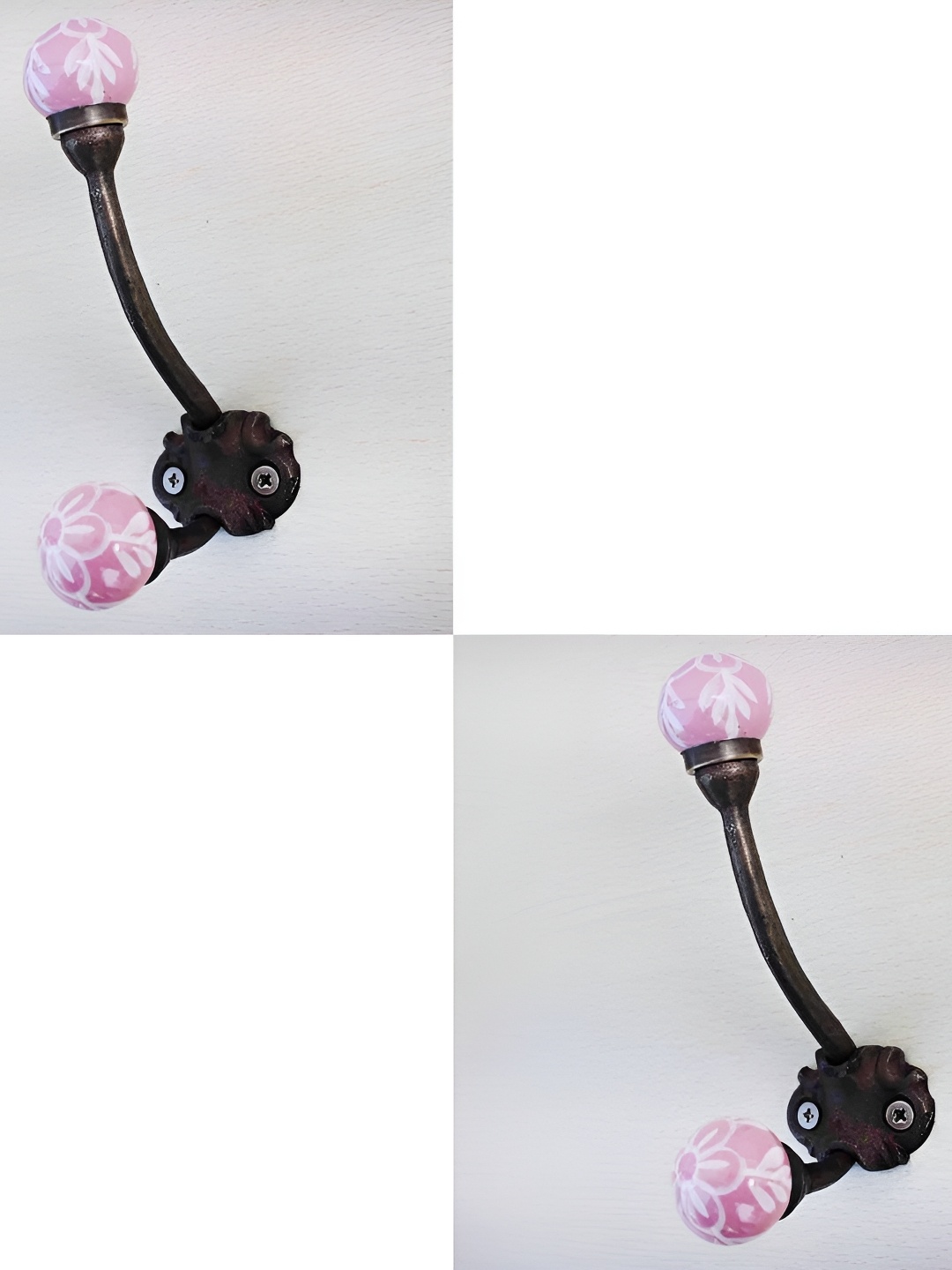

IndianShelf Pink & White 2 Pieces Ceramic Floral Wall Hooks