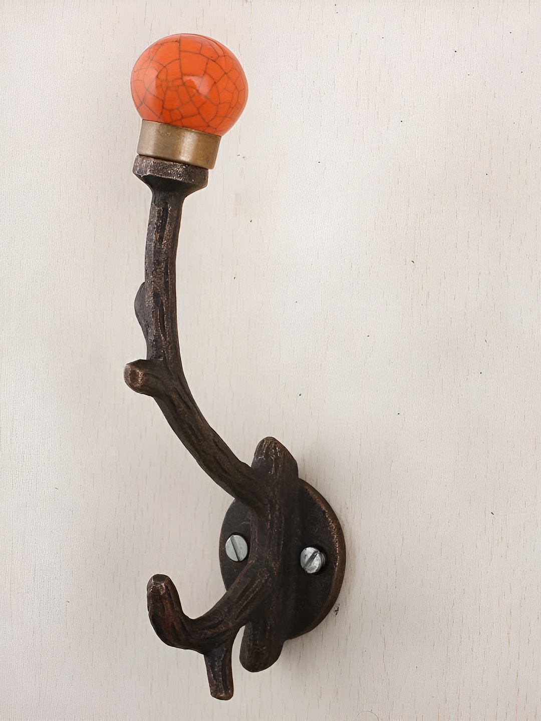 

IndianShelf Orange Coloured Ceramic Crackle Tree Wall Hooks Door Hangers for Clothes