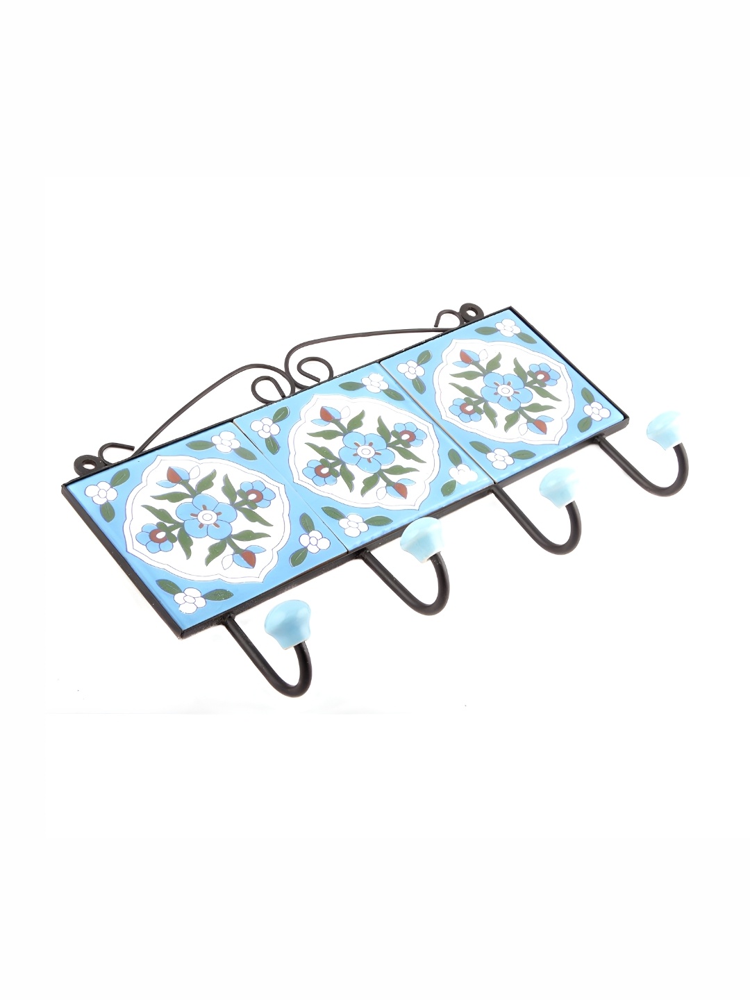 

IndianShelf Blue & White Floral Printed Ceramic Wall Hook