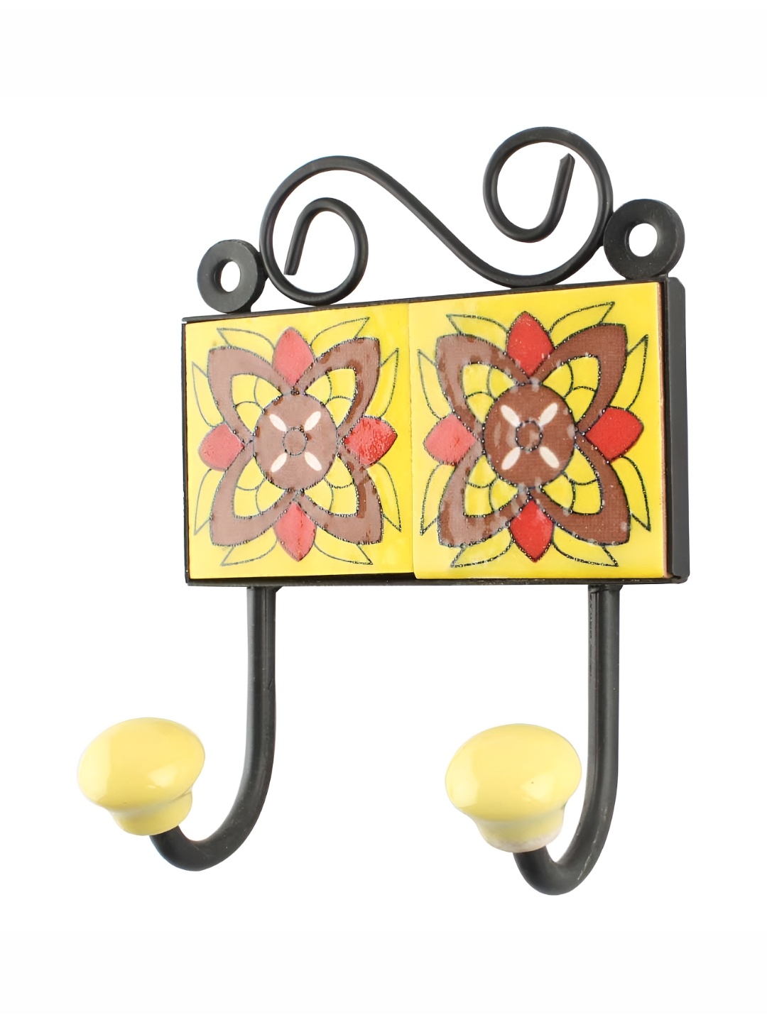 

IndianShelf Yellow & Red Printed Ceramic Wall Hook