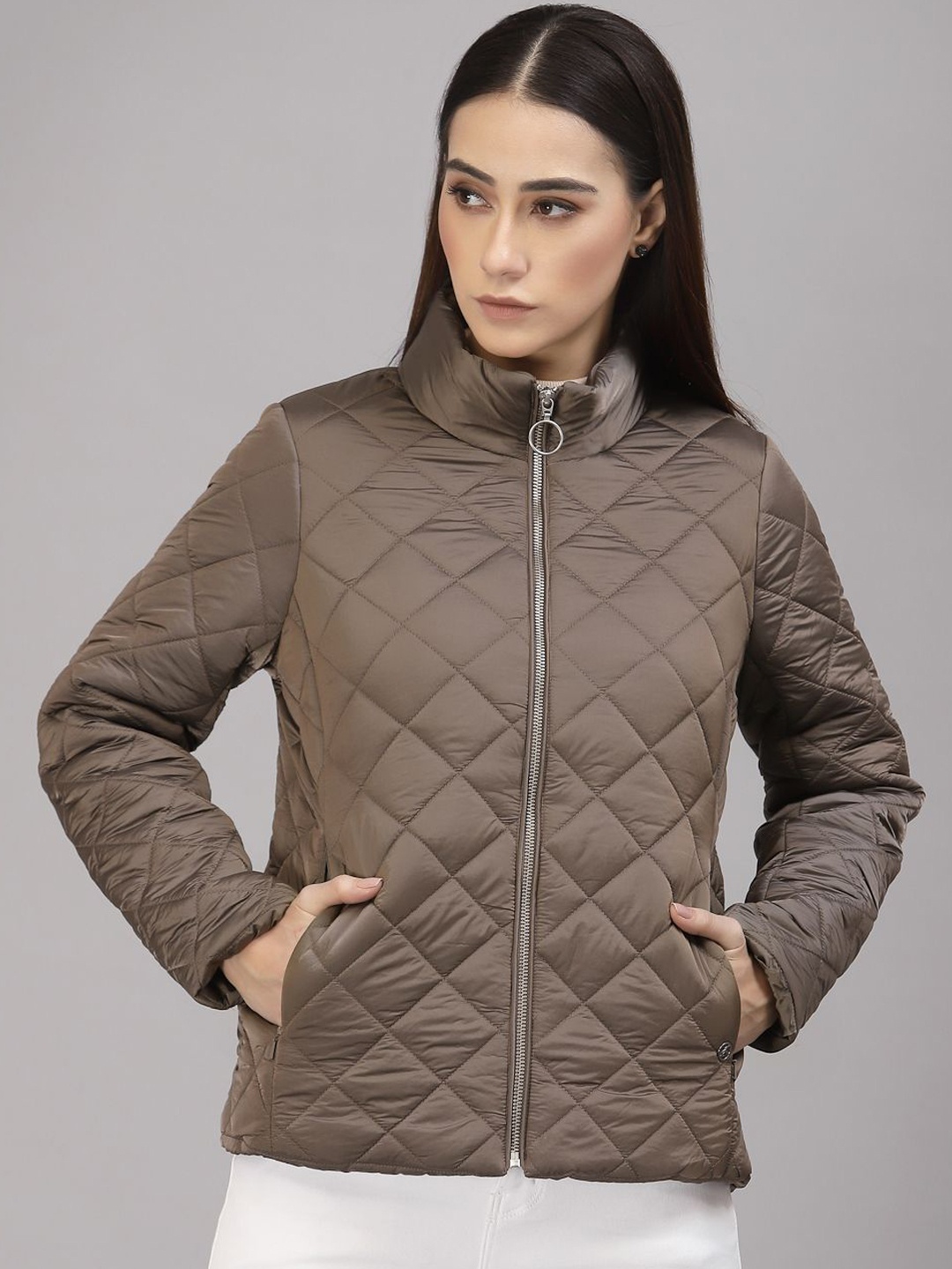 

Gipsy Women Mock Collar Padded Jacket, Brown