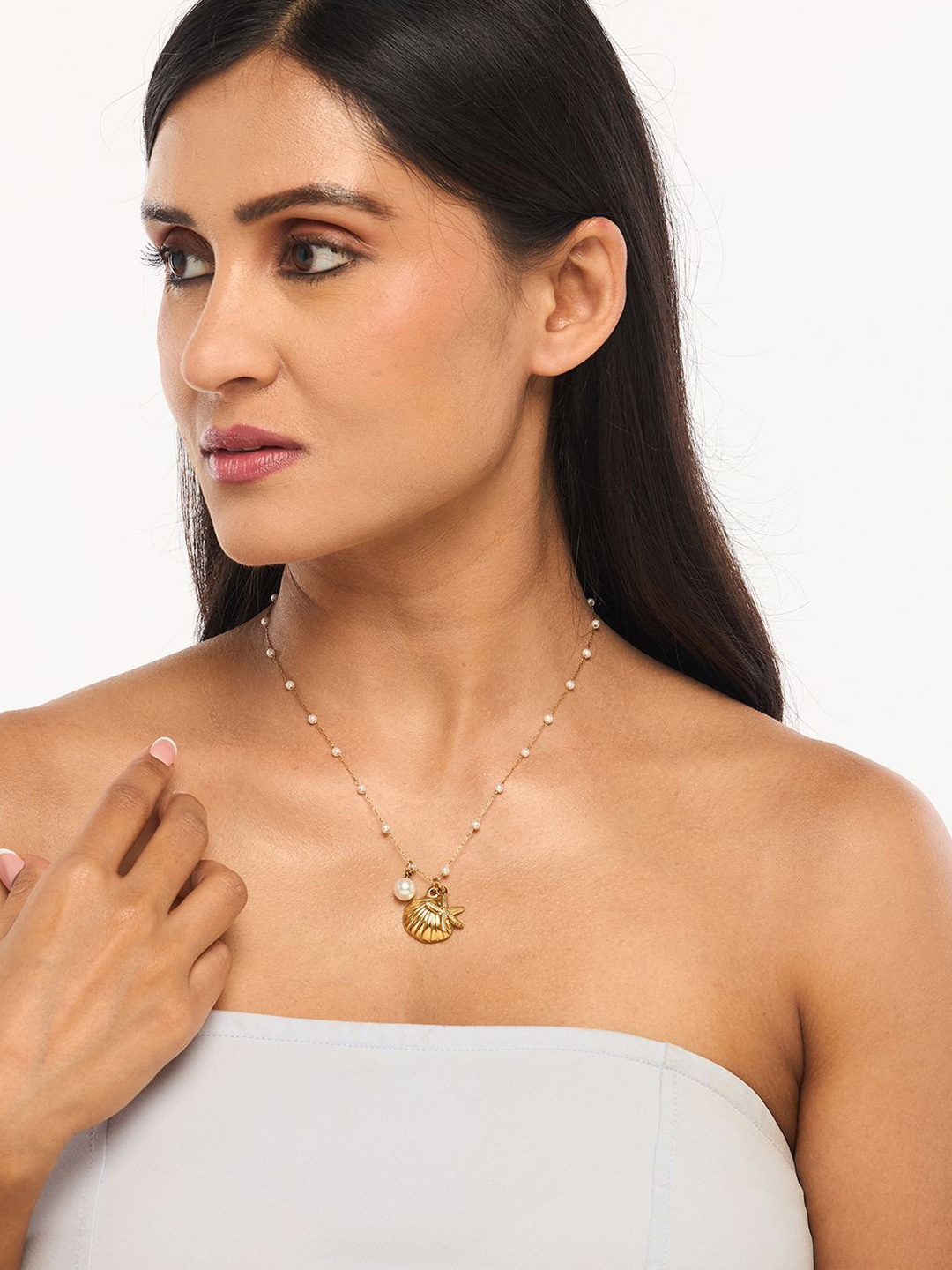 

WHITE LIES Gold-Plated Stainless Steel Pearls Beaded Chain