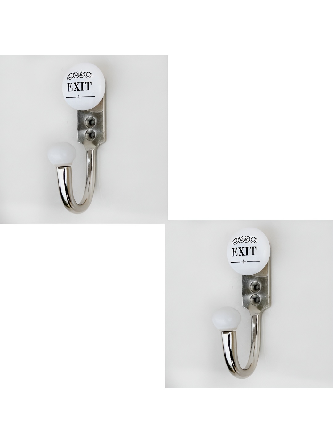 

IndianShelf White and Black 2 Pieces Exit Printed Ceramic Wall Hooks