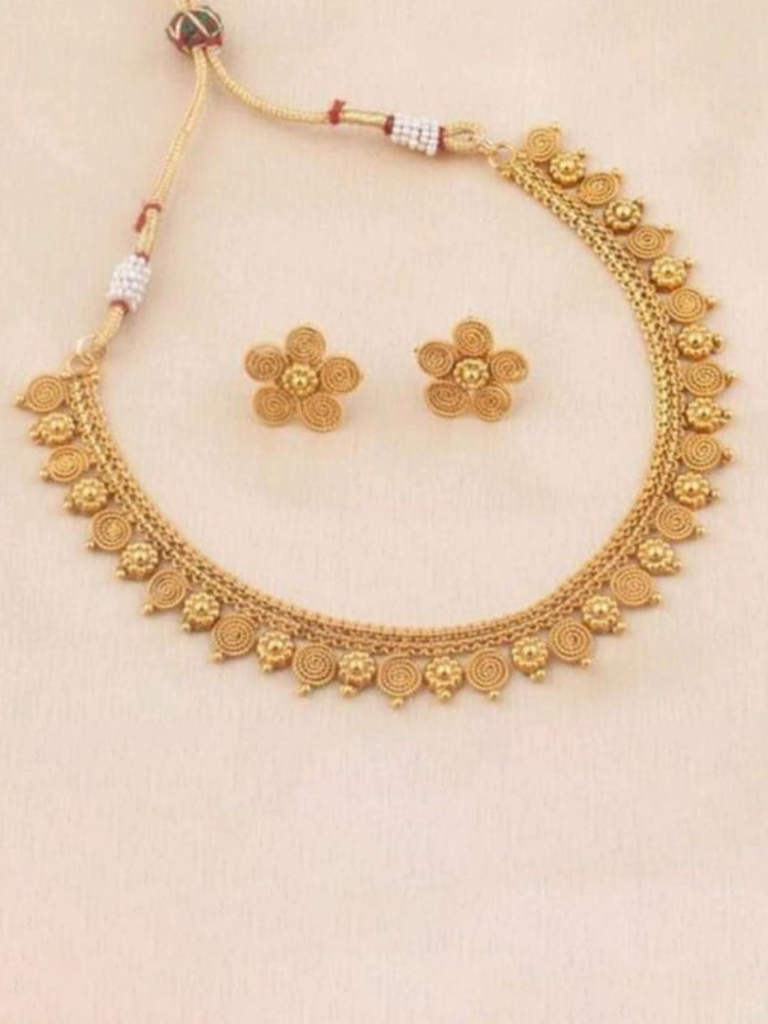 

Gyaan Jewels Floral Temple Jewellery Set, Gold