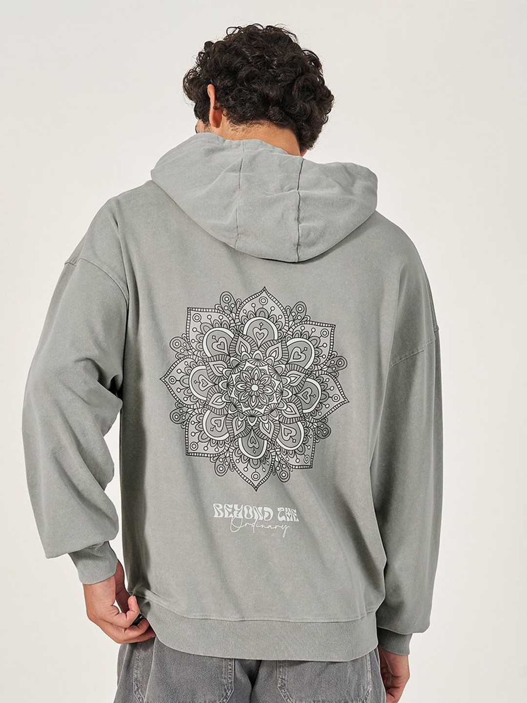 

Men Acid Wash Back and Front Graphic Oversized Hoodie, Grey