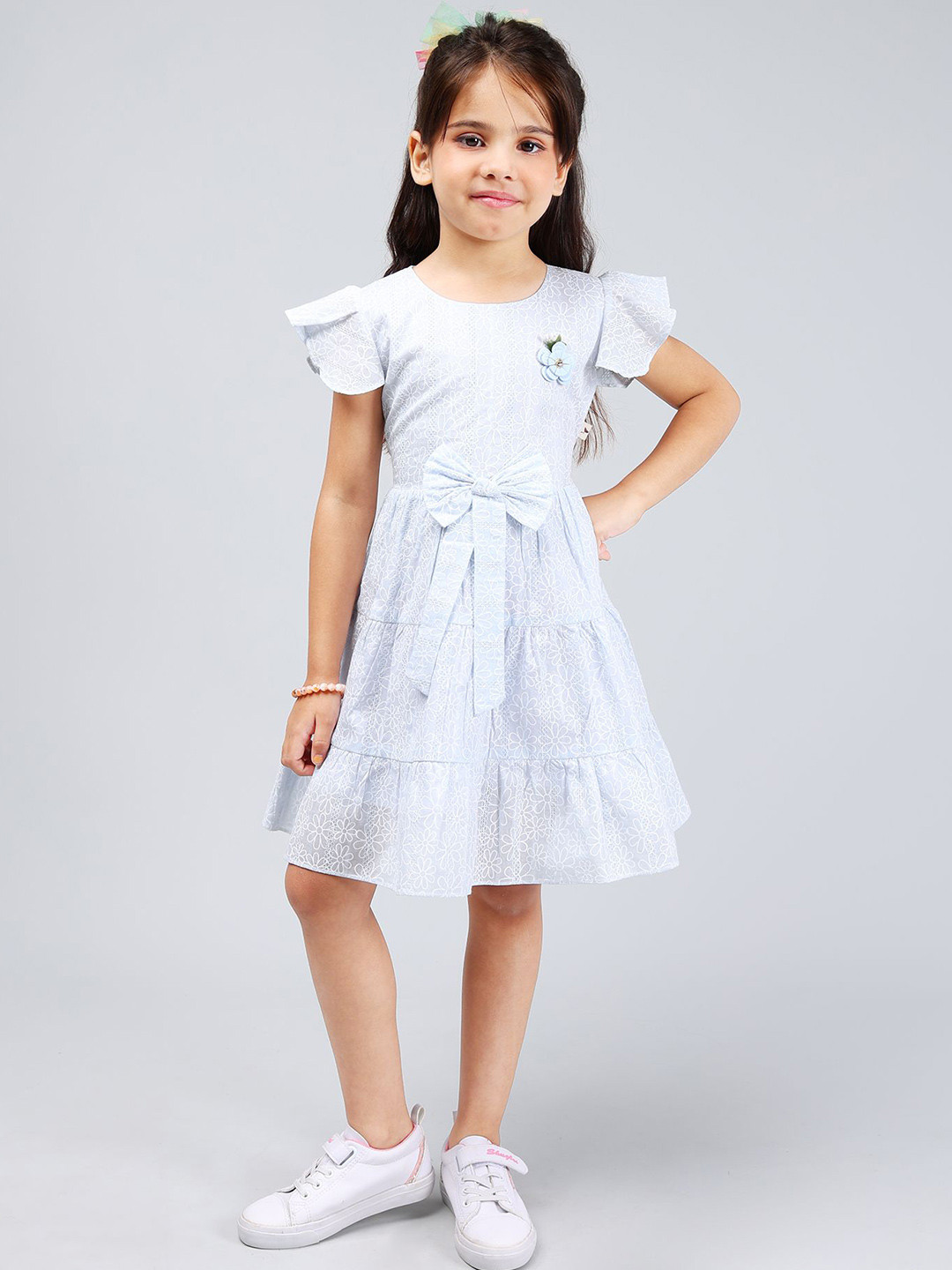 

PINK MERMAID Girls Floral Printed Cotton Fit and Flare Dress, Blue