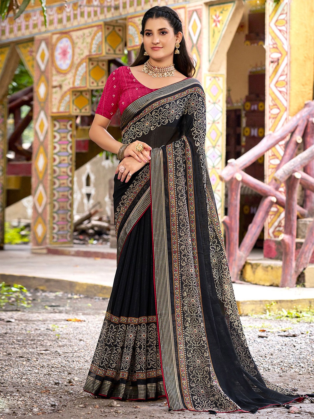 

Saree mall Bandhani Bandhani Sarees, Black