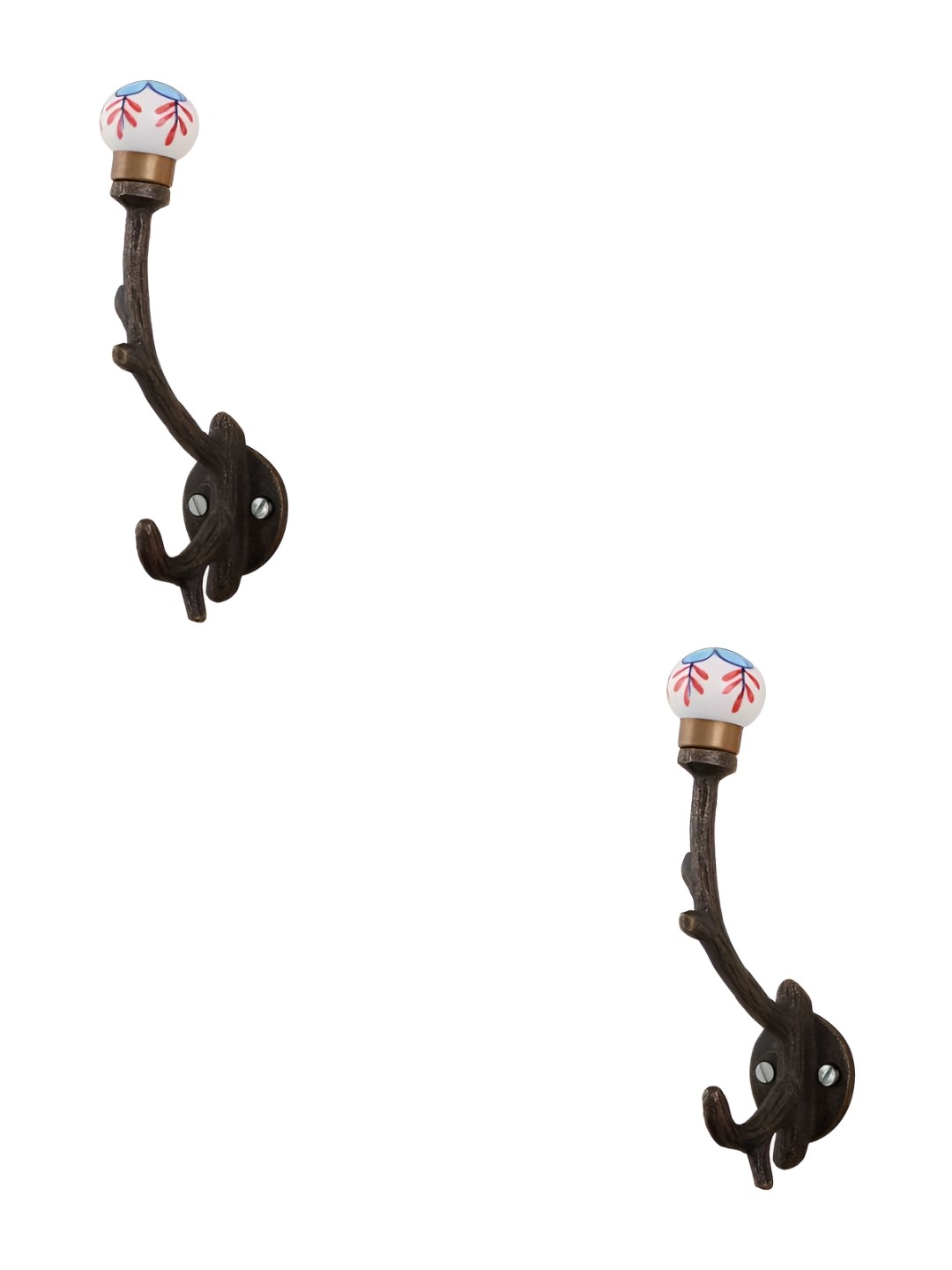 

IndianShelf White & Blue 2 Pieces Floral Printed Ceramic Wall Hooks