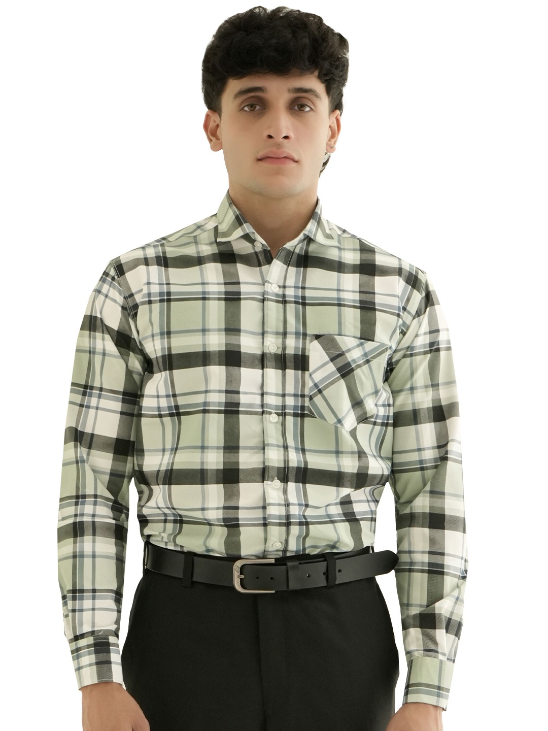 

DIOGO LOUIS Men Checked Cotton Formal Shirt, Olive