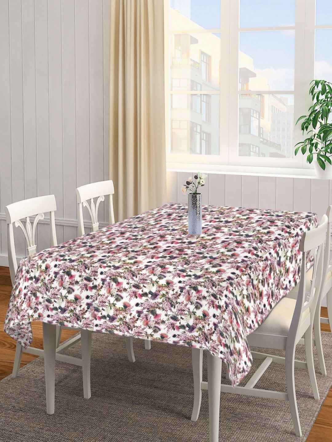 

Aura White & Pink Floral Cotton 6-Seater Table Cover