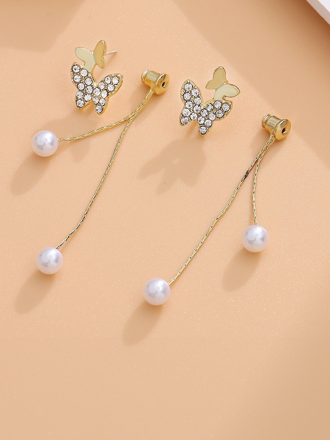

DESTINY JEWELS Stone Studded Geometric Drop Earrings, Gold