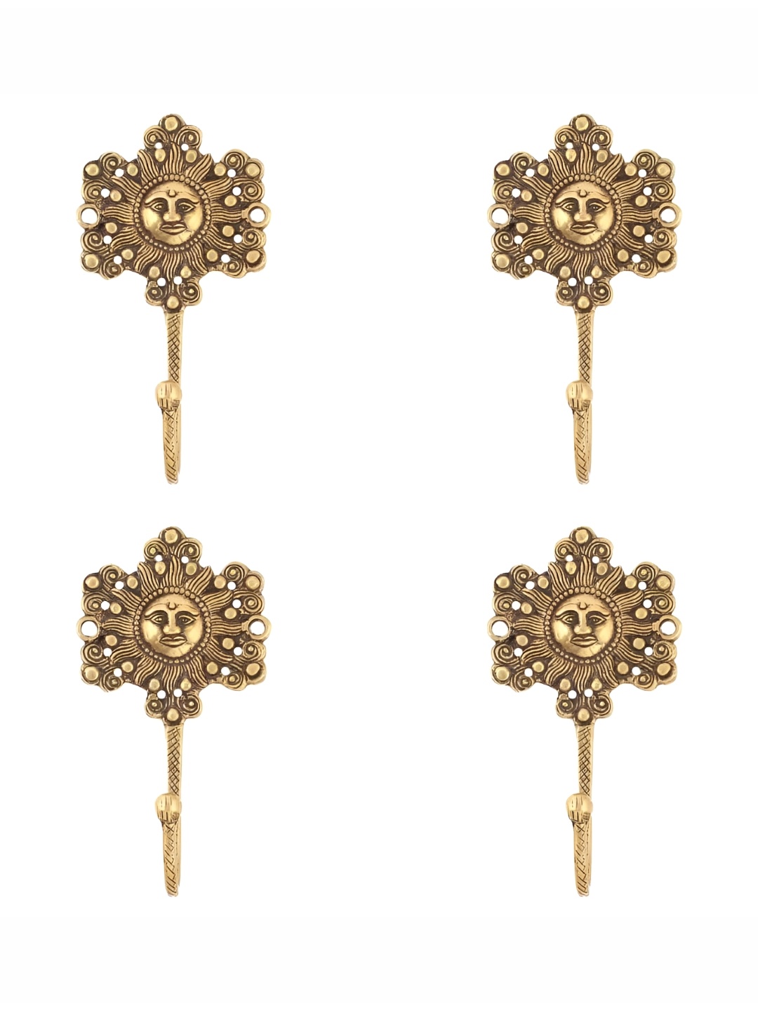 

IndianShelf Gold-Toned 4 Pieces Brass Sun Cloth Hanger for Wall Hooks