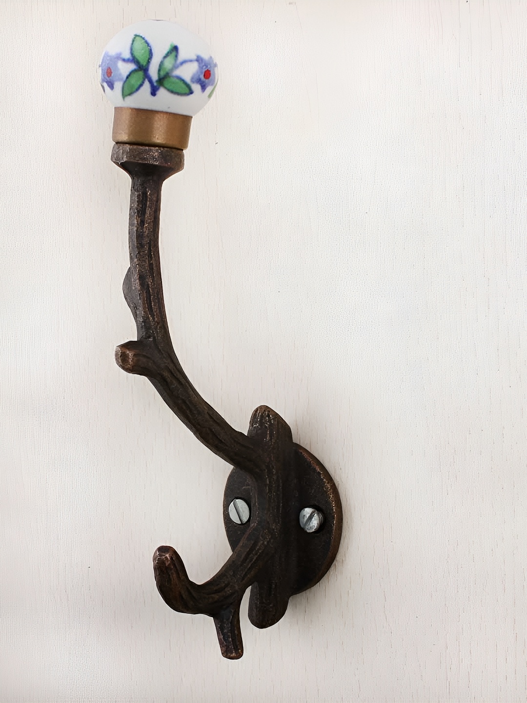 

IndianShelf White and Blue Ceramic Leaf Tree Textured Wall Hook