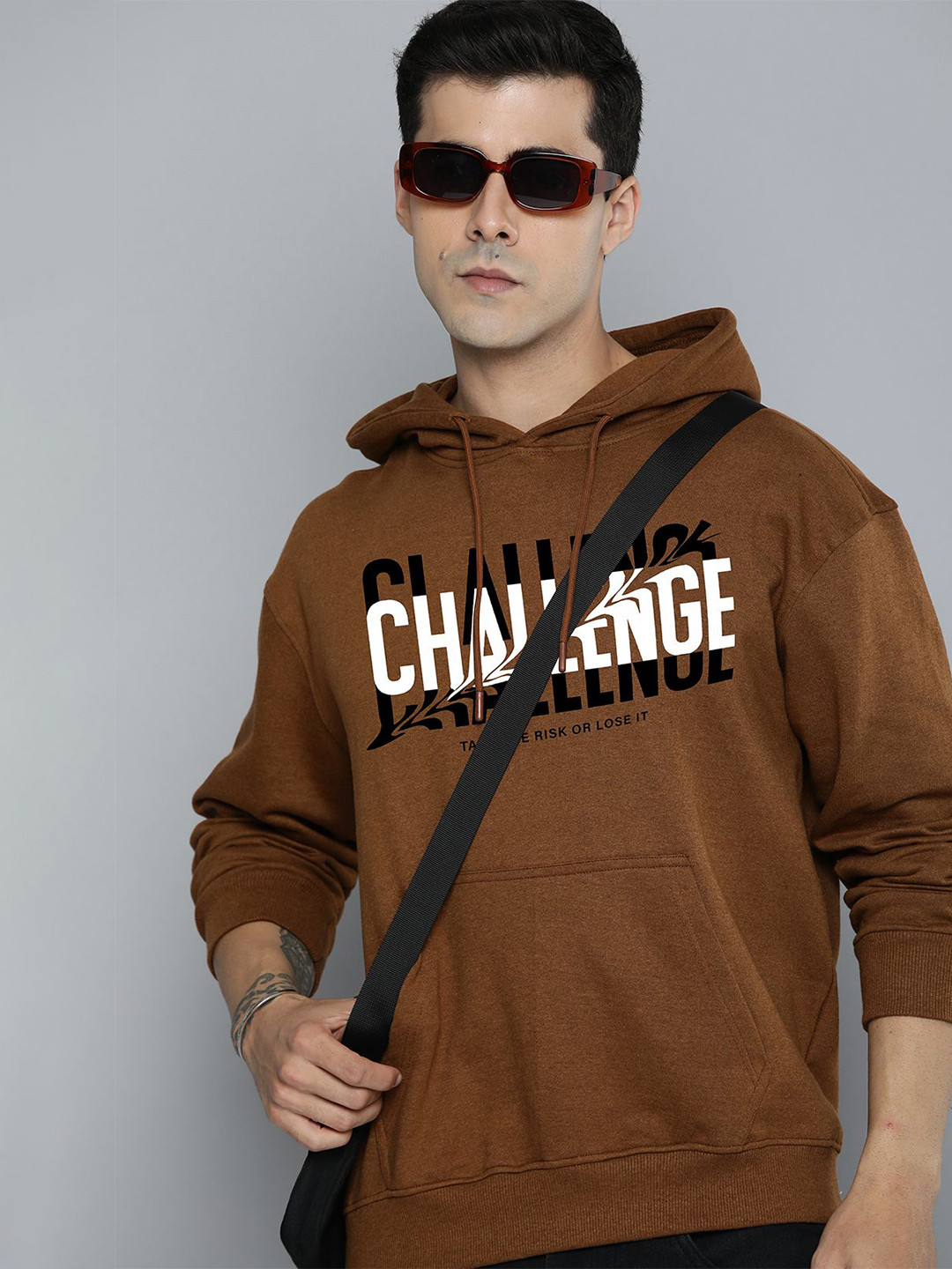 

R.Code by The Roadster Life Co. Men Printed Hooded Sweatshirt, Mustard