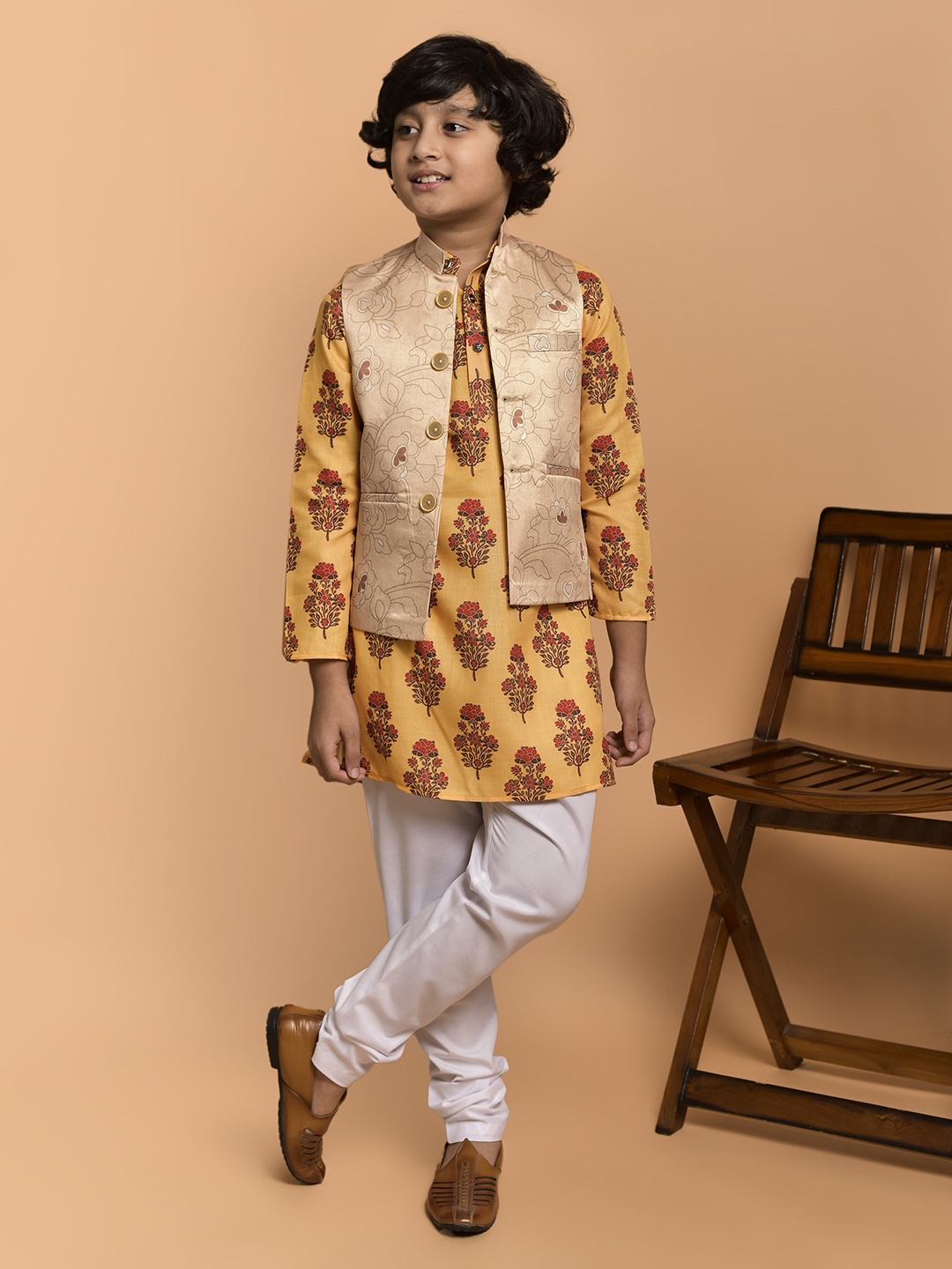 

PRINTINDIA Boys Floral Printed Regular Straight Kurta with Pyjamas, Yellow