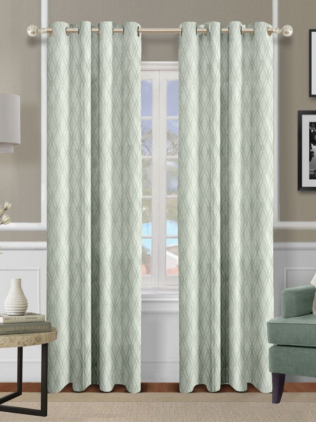 

Cortina Grey 2 Pieces Geometric Printed Emboss Long Door Curtain