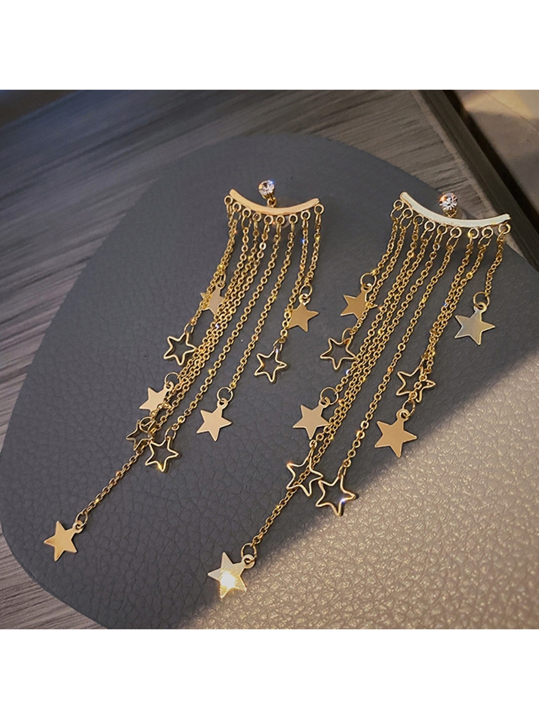 

DESTINY JEWELS Gold-Plated Cubic Zirconia Studded Geometric Drop Earrings