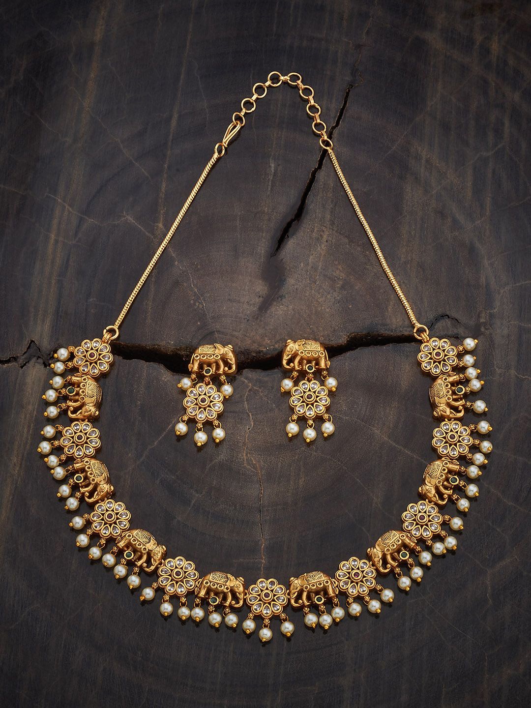 

Kushal's Fashion Jewellery Gold-Plated Stone Studded Ethnic Antique Jewellery Set