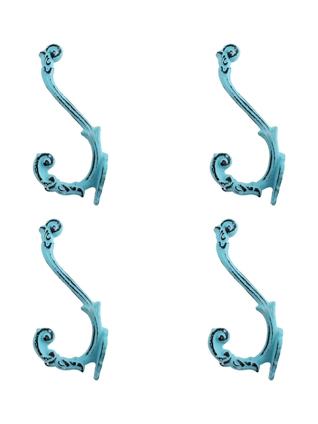 

IndianShelf Blue & Black 4 Pieces Robe Door Iron Wall Hooks