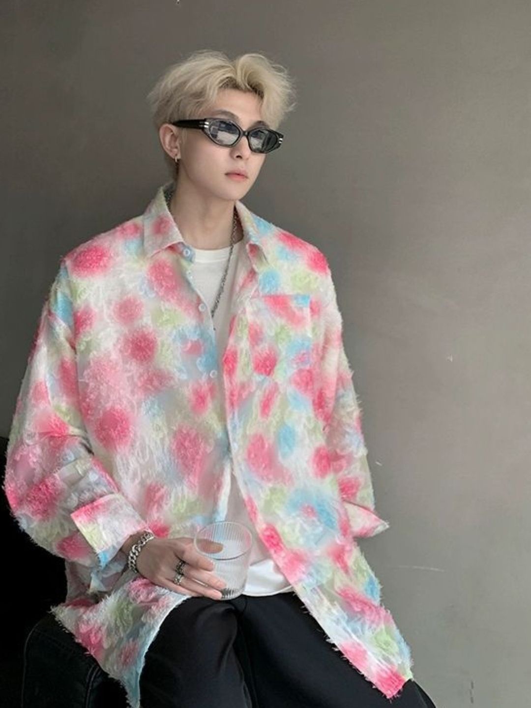 

HERE&NOW Men Original Abstract Printed Oversized Casual Shirt, Pink