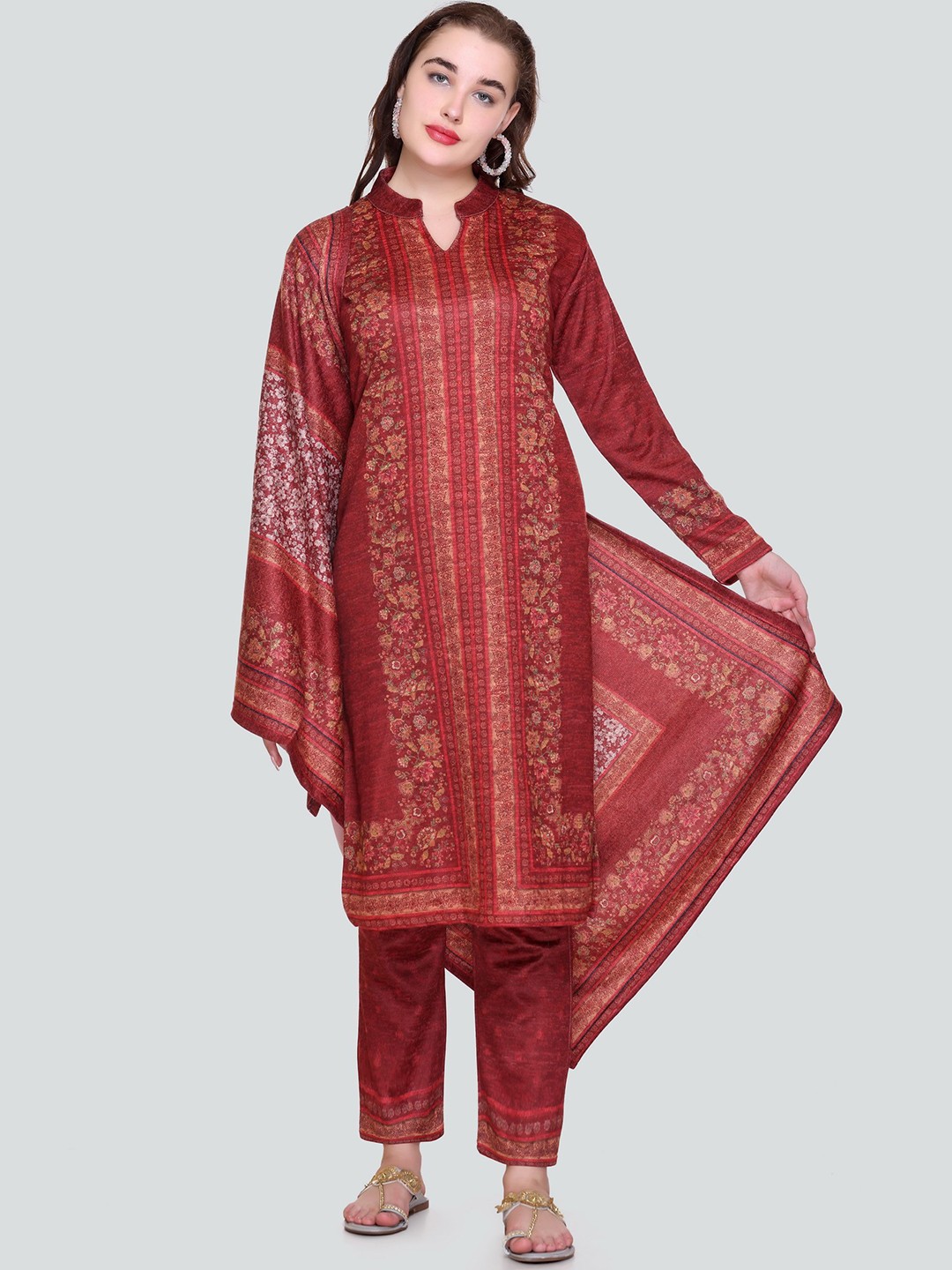 

Melvin Mandarin Collar Kurta with Trouser & Dupatta, Red