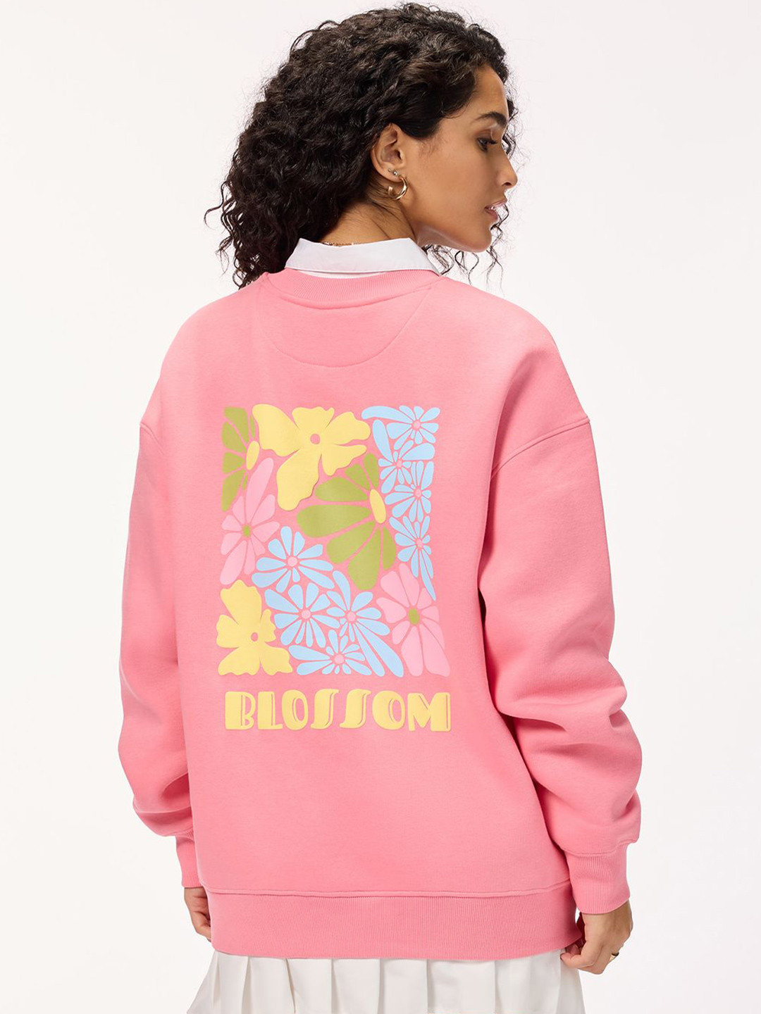

Bombay High Women Blossom Graphic Oversized Fleece Sweatshirt, Pink