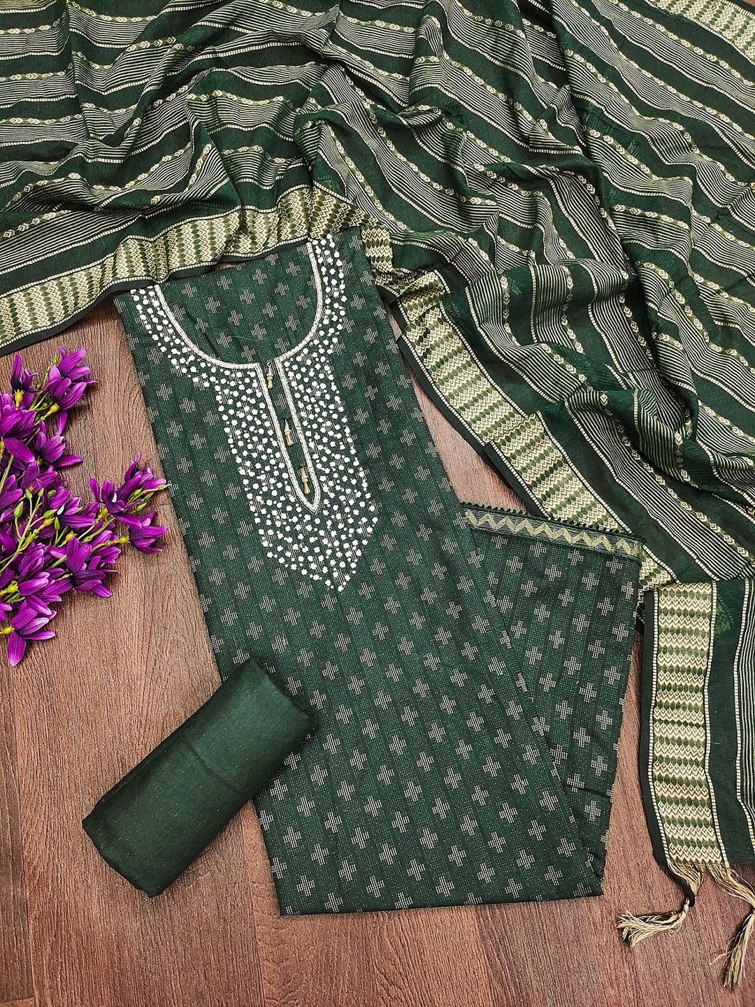 

Aika Ethnic Motifs Embroidered Beads and Stones Unstitched Dress Material, Green