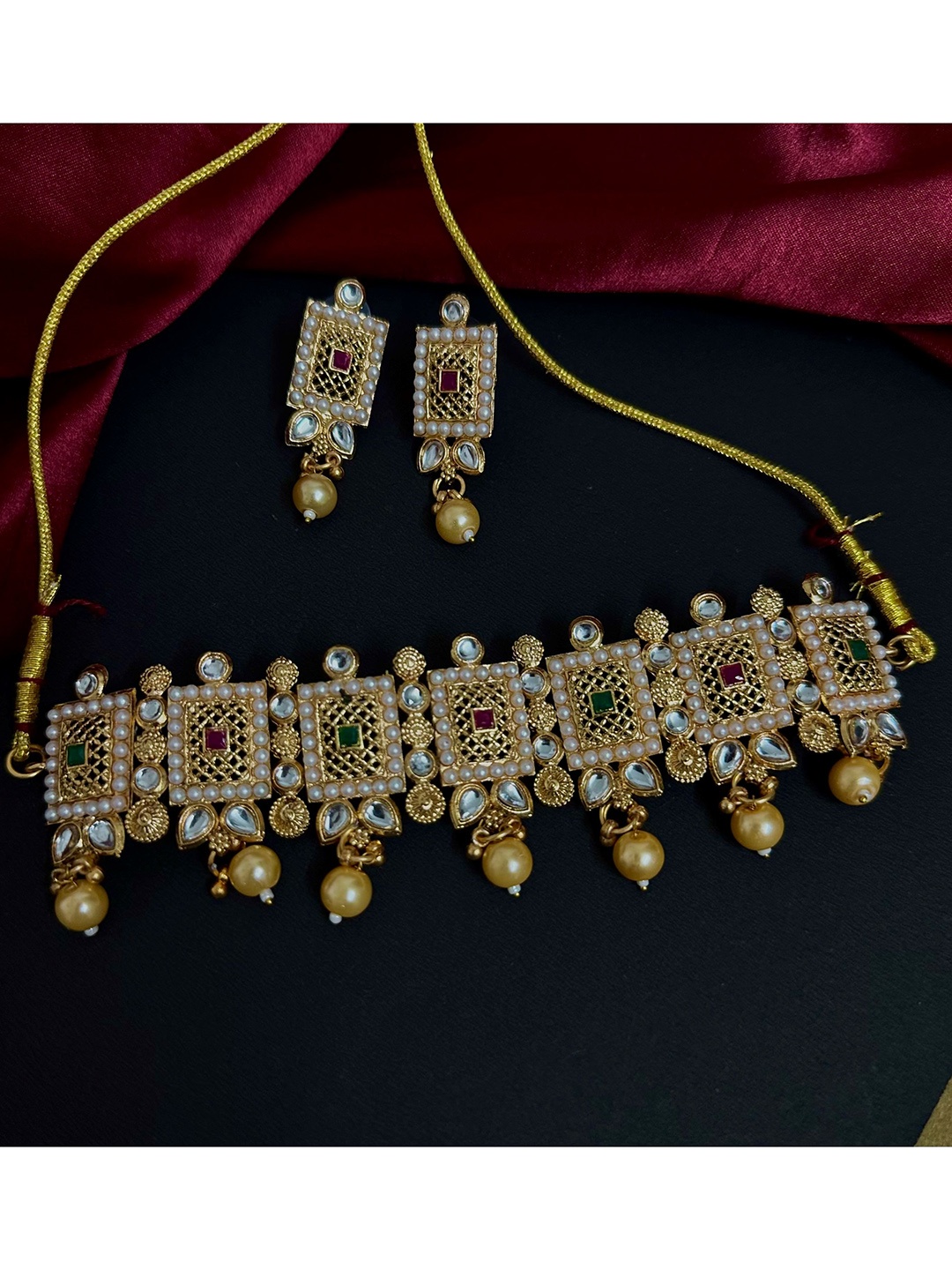 

SUBHAGALANKAR Gold-Plated Stones-Studded & Beaded Jewellery Set