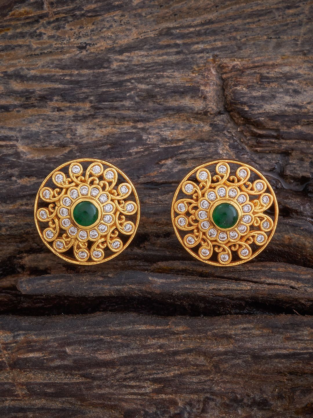 

Kushal's Fashion Jewellery 92.5 Pure Silver Gold-Plated Zircon Studded Floral Temple Studs