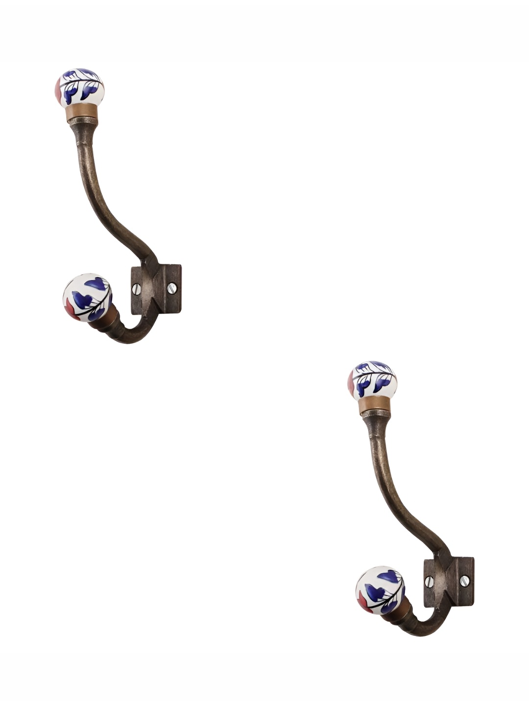 

IndianShelf Blue & White 2 Pieces Ceramic Floral Wall Hooks