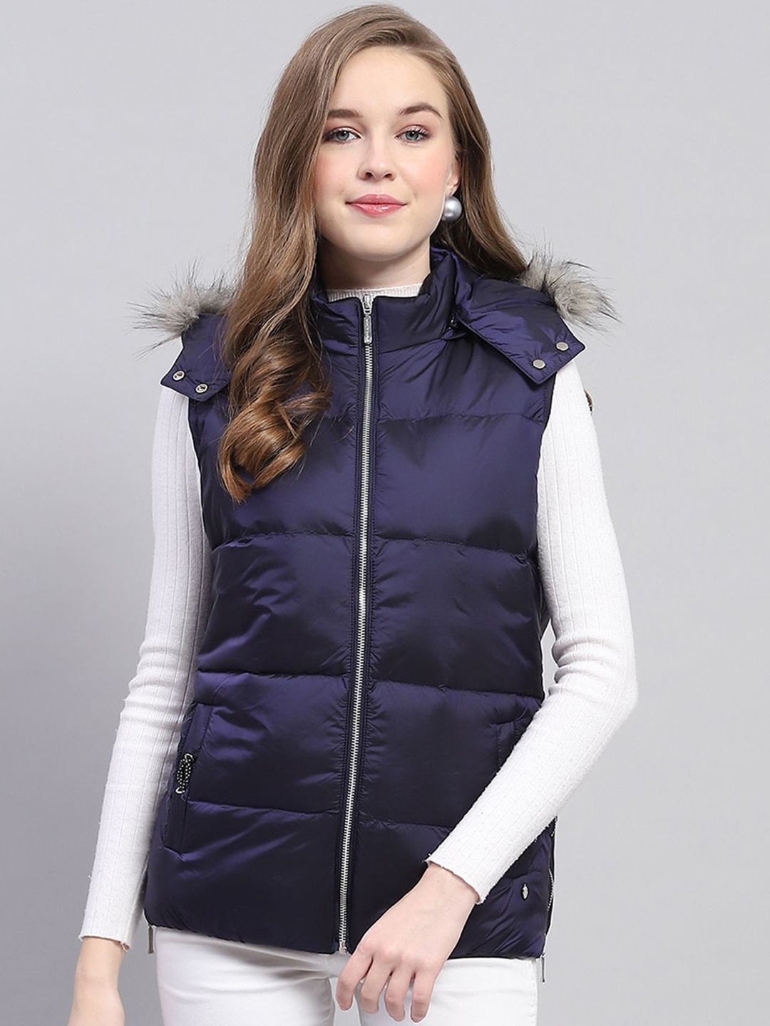 

Monte Carlo Women Hooded Solid Casual Parka Jacket, Navy blue