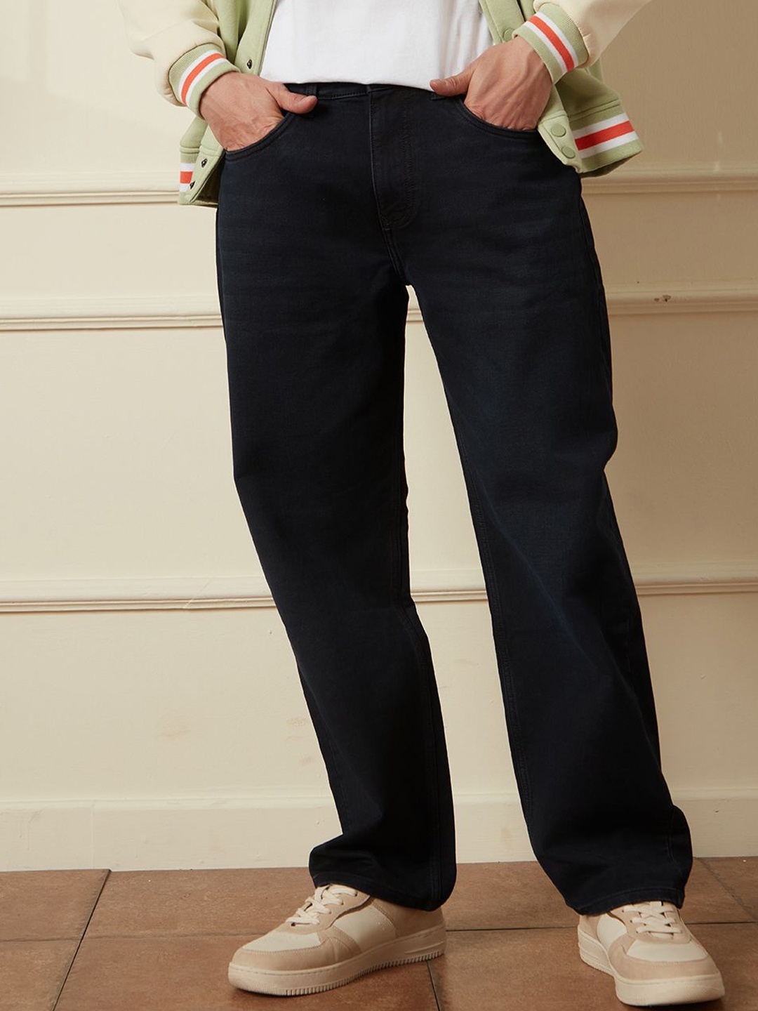 

WROGN Men Cotton Comfort Wide Leg Jeans, Blue